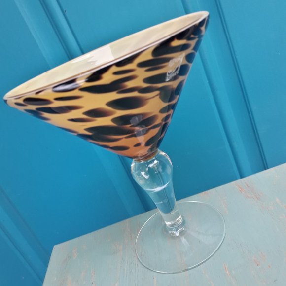 Hand Blown Glass Martini Cocktail Barware Animal Print Oversized Party Drinking - Picture 6 of 16